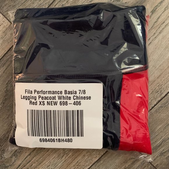 NWT FILA PERFORMANCE BASIA 7/8 COLORBLOCK LEGGINGS PEACOAT WHITE/CHINESE RED XS - Picture 5 of 7